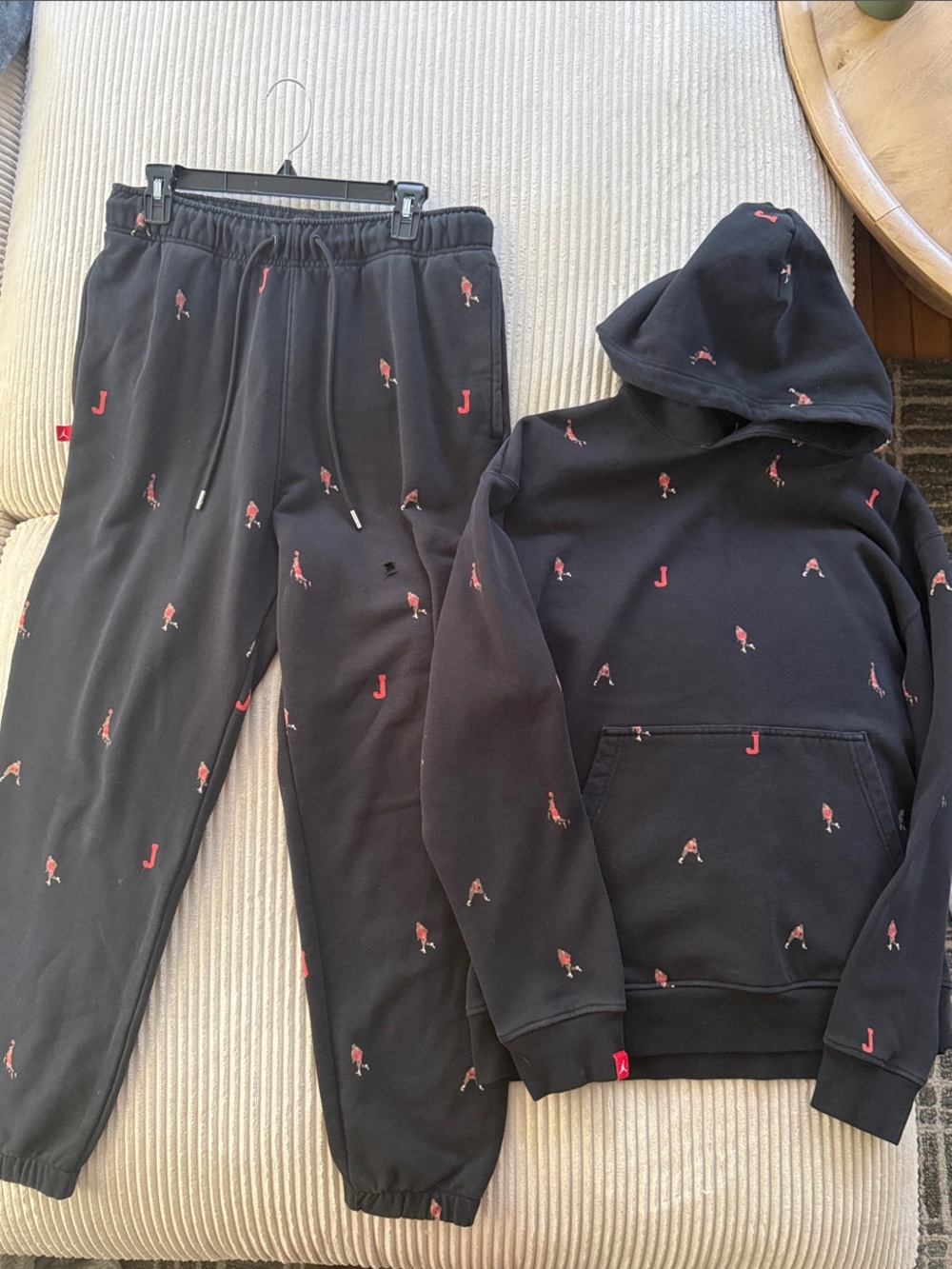 Jordan Black Hoodie & Joggers Set with Red Accents